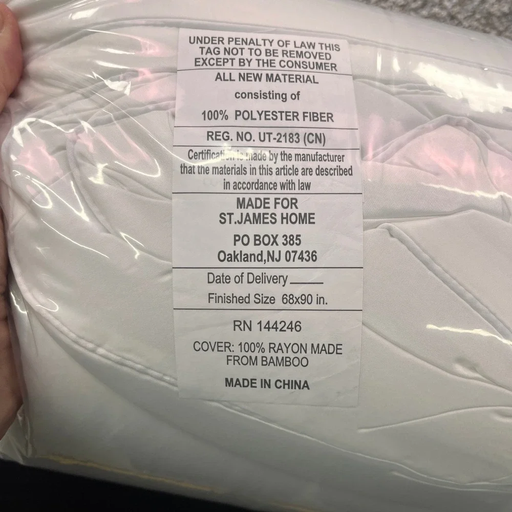 Bamboo Comforter Unisex White NEW Box Stitch Breathable - TWIN